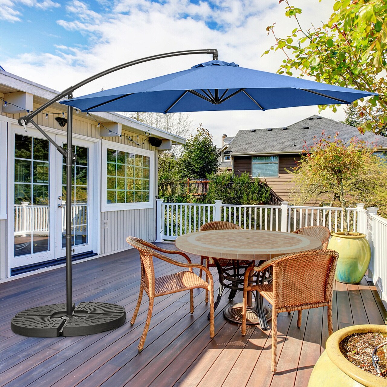10 Feet Offset Umbrella with 8 Ribs Cantilever and Cross Base Tilt Adjustment